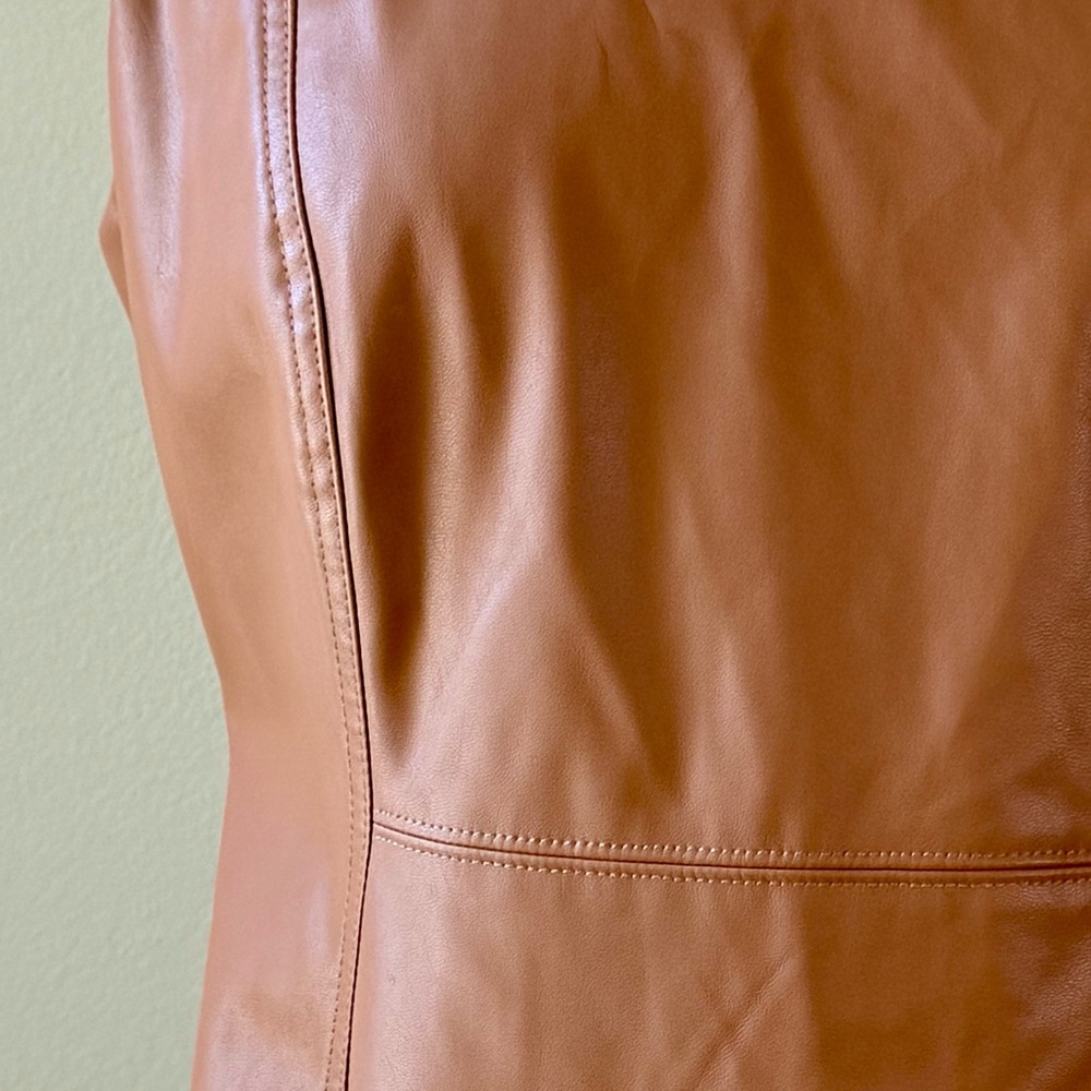 CALVIN KLEIN Sleeveless Faux Leather Dress Size 14 Camel Tan - Picture 3 of 15